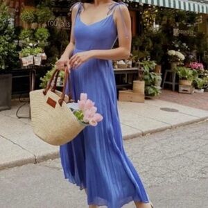 Sezane Nissa Midi Dress, Blue, Pleated Skirt - Size 8